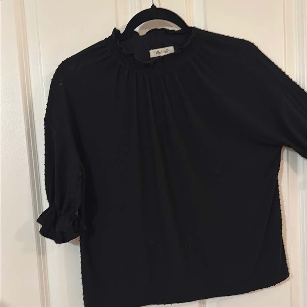 Madewell Black Pleated Ruffled Blouse
